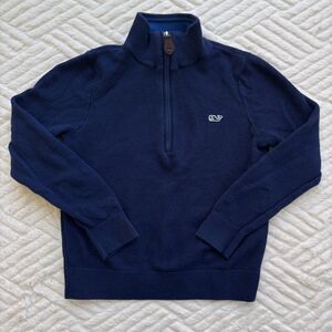 Vineyard Vines Boys Size 5 Navy Quarter Zip Pullover Sweater Knit Whale Logo